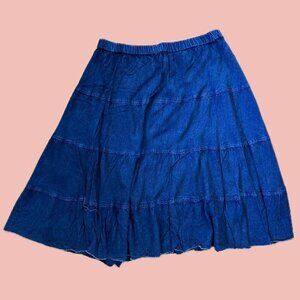 🧡 2 for 10$ Flowy tiered midi skirt with a denim-print look in lightweight rayon